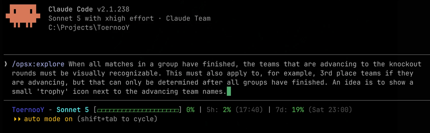 De Explore sessie in command line met Claude.