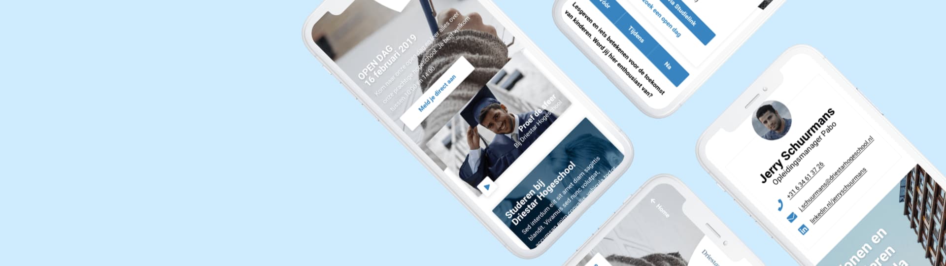 De website van Driestar, getoond op verschillende mobiele telefoons.