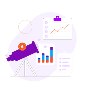 Stylised Kentico icon showing a linegraph, a bar graph, and a telescope, all pointing upward.
