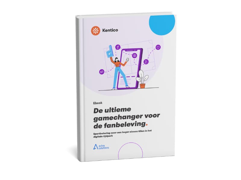 Het Kentico eboek over Fanbetrokkenheid, met daarop de titel "de ultieme gamechanger voor fanbeleving"